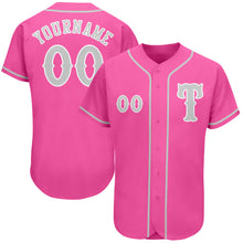 Load image into Gallery viewer, Custom Pink Gray-White Authentic Baseball Jersey