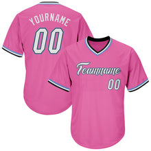 Load image into Gallery viewer, Custom Pink White-Light Blue Authentic Throwback Rib-Knit Baseball Jersey Shirt
