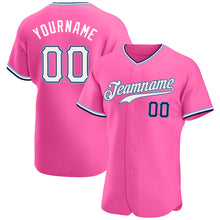 Load image into Gallery viewer, Custom Pink White-Navy Authentic Baseball Jersey