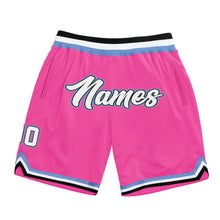 Load image into Gallery viewer, Custom Pink White-Light Blue Authentic Throwback Basketball Shorts