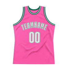 Load image into Gallery viewer, Custom Pink White-Kelly Green Authentic Throwback Basketball Jersey