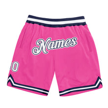 Load image into Gallery viewer, Custom Pink White-Navy Authentic Throwback Basketball Shorts