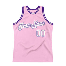 Load image into Gallery viewer, Custom Light Pink White-Purple Authentic Throwback Basketball Jersey