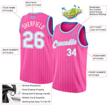 Load image into Gallery viewer, Custom Pink White Pinstripe White-Light Blue Authentic Basketball Jersey
