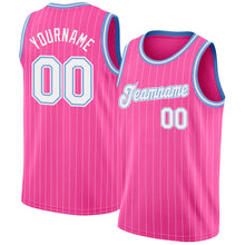 Load image into Gallery viewer, Custom Pink White Pinstripe White-Light Blue Authentic Basketball Jersey