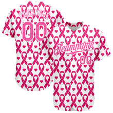 Load image into Gallery viewer, Custom Pink Pink-White 3D Pattern Design Breast Cancer Authentic Baseball Jersey