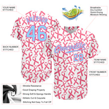 Load image into Gallery viewer, Custom Pink Light Blue-Pink 3D Pattern Design Breast Cancer Authentic Baseball Jersey