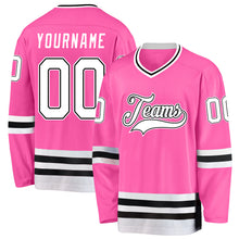 Load image into Gallery viewer, Custom Pink White-Black Hockey Jersey