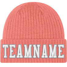 Load image into Gallery viewer, Custom Pink White-Gray Stitched Cuffed Knit Hat