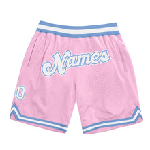 Load image into Gallery viewer, Custom Light Pink White-Light Blue Authentic Throwback Basketball Shorts