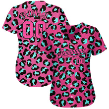 Load image into Gallery viewer, Custom Pink Pink-Black 3D Pattern Design Leopard Authentic Baseball Jersey