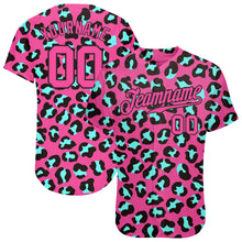 Load image into Gallery viewer, Custom Pink Pink-Black 3D Pattern Design Leopard Authentic Baseball Jersey