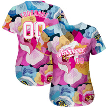 Load image into Gallery viewer, Custom Pink White-Pink 3D Pattern Design Flowers Authentic Baseball Jersey