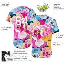 Load image into Gallery viewer, Custom Pink White-Pink 3D Pattern Design Flowers Authentic Baseball Jersey