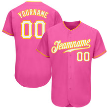 Load image into Gallery viewer, Custom Pink White-Gold Authentic Baseball Jersey