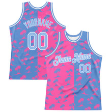 Load image into Gallery viewer, Custom Pink Light Blue-White 3D Pattern Hawaii Palm Trees Authentic Basketball Jersey
