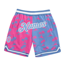 Load image into Gallery viewer, Custom Pink Light Blue-White 3D Pattern Design Palm Trees Authentic Basketball Shorts