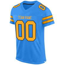 Load image into Gallery viewer, Custom Powder Blue Gold-Navy Mesh Authentic Football Jersey