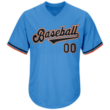 Load image into Gallery viewer, Custom Powder Blue Black-Orange Authentic Throwback Rib-Knit Baseball Jersey Shirt