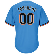Load image into Gallery viewer, Custom Powder Blue Black-Orange Authentic Throwback Rib-Knit Baseball Jersey Shirt