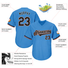 Load image into Gallery viewer, Custom Powder Blue Black-Orange Authentic Throwback Rib-Knit Baseball Jersey Shirt