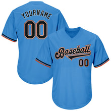 Load image into Gallery viewer, Custom Powder Blue Black-Orange Authentic Throwback Rib-Knit Baseball Jersey Shirt