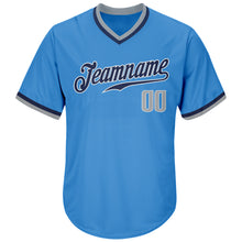 Load image into Gallery viewer, Custom Powder Blue Gray-Navy Authentic Throwback Rib-Knit Baseball Jersey Shirt