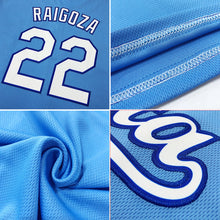 Load image into Gallery viewer, Custom Powder Blue White-Navy Authentic Throwback Rib-Knit Baseball Jersey Shirt