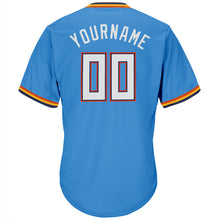 Load image into Gallery viewer, Custom Powder Blue White-Orange Authentic Throwback Rib-Knit Baseball Jersey Shirt