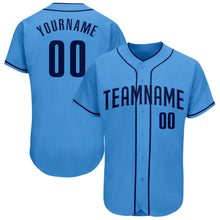 Load image into Gallery viewer, Custom Powder Blue Navy Authentic Baseball Jersey