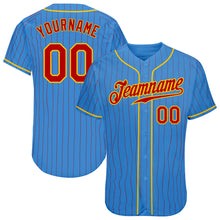 Load image into Gallery viewer, Custom Powder Blue Red Pinstripe Red-Gold Authentic Baseball Jersey