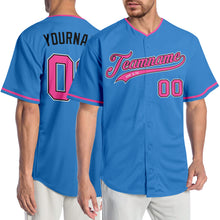 Load image into Gallery viewer, Custom Powder Blue Pink-Black Authentic Baseball Jersey