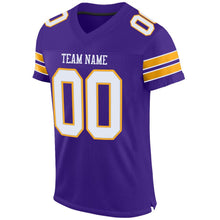 Load image into Gallery viewer, Custom Purple White-Gold Mesh Authentic Football Jersey
