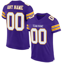 Load image into Gallery viewer, Custom Purple White-Gold Mesh Authentic Football Jersey