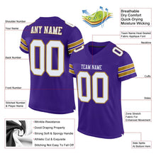 Load image into Gallery viewer, Custom Purple White-Old Gold Mesh Authentic Football Jersey