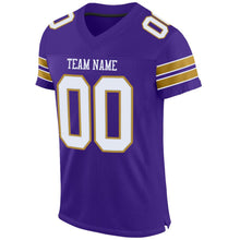 Load image into Gallery viewer, Custom Purple White-Old Gold Mesh Authentic Football Jersey