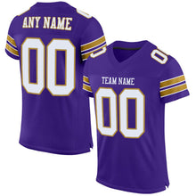 Load image into Gallery viewer, Custom Purple White-Old Gold Mesh Authentic Football Jersey