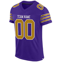 Load image into Gallery viewer, Custom Purple Old Gold-White Mesh Authentic Football Jersey