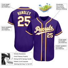 Load image into Gallery viewer, Custom Purple White-Gold Authentic Baseball Jersey
