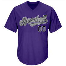 Load image into Gallery viewer, Custom Purple Black-Gray Authentic Throwback Rib-Knit Baseball Jersey Shirt