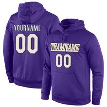 Load image into Gallery viewer, Custom Stitched Purple White-Old Gold Sports Pullover Sweatshirt Hoodie