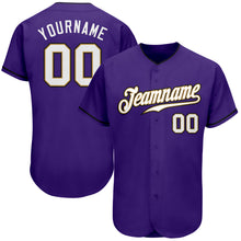Load image into Gallery viewer, Custom Purple White-Old Gold Authentic Baseball Jersey