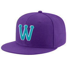 Load image into Gallery viewer, Custom Purple Aqua-White Stitched Adjustable Snapback Hat