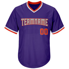 Load image into Gallery viewer, Custom Purple Orange-Gray Authentic Throwback Rib-Knit Baseball Jersey Shirt