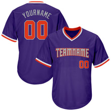 Load image into Gallery viewer, Custom Purple Orange-Gray Authentic Throwback Rib-Knit Baseball Jersey Shirt