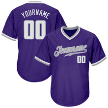 Load image into Gallery viewer, Custom Purple White-Gray Authentic Throwback Rib-Knit Baseball Jersey Shirt