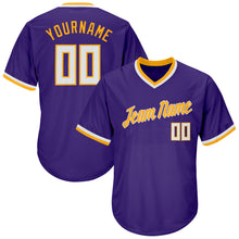 Load image into Gallery viewer, Custom Purple White-Gold Authentic Throwback Rib-Knit Baseball Jersey Shirt