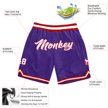 Load image into Gallery viewer, Custom Purple White-Red Authentic Throwback Basketball Shorts