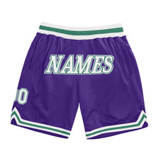Load image into Gallery viewer, Custom Purple White-Kelly Green Authentic Throwback Basketball Shorts