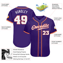 Load image into Gallery viewer, Custom Purple White-Orange Authentic Baseball Jersey